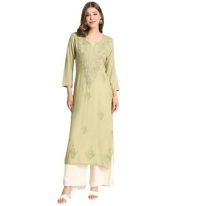 VAIRAGEE Women’s Rayon Straight Kurta | Round Neck Lucknowi Chikankari Work | SV25090157