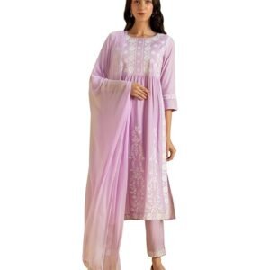 Kaari Women’s Chikankari Kurta Set with Dupatta | SV25090163
