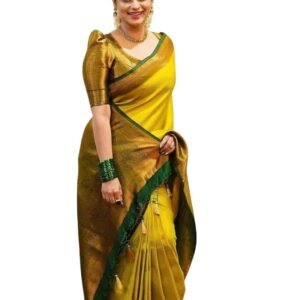 Yashika Women’s Fancy Banarasi Kanjivaram Art Silk Saree with Blouse Piece | SV25090134