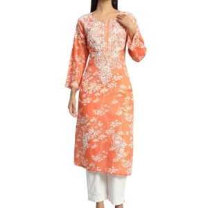 MADEEHA Chikankari Lucknow Handwork Mul Mul Printed Kurti | SV25090164