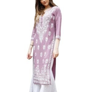 ANNI DESIGNER Women’s Cotton Blend Straight Fit Chikankari Embroidered Kurta | SV25090158