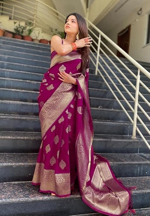 C J Enterprise Women’s Kanjivaram Art Silk Saree | Soft Banarasi Style Saree with Blouse Piece for Wedding & Festive Wear | SV25090147 - Image 2