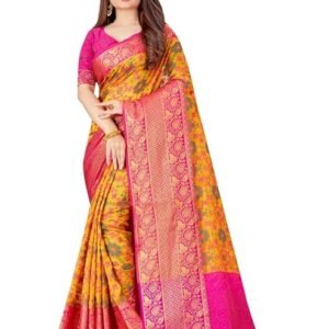 SWORNOF Women’s Kanjivaram Banarasi Silk Saree for Festival & Wedding | SV25090135