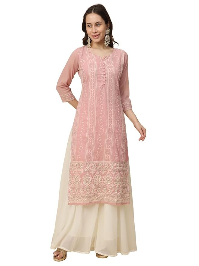 RATAN Women’s Georgette Anarkali Lucknowi Chikankari Ethnic Wear Kurta | SV25090168