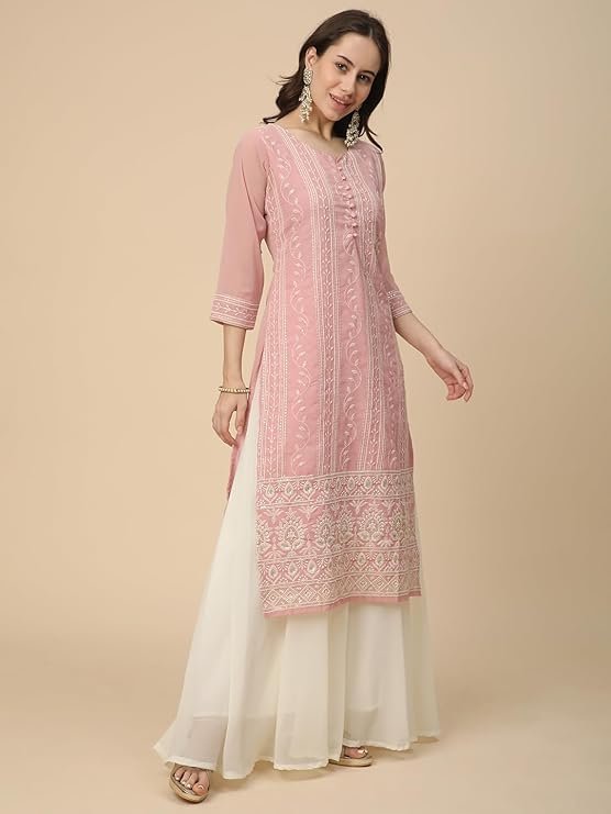 RATAN Women’s Georgette Anarkali Lucknowi Chikankari Ethnic Wear Kurta | SV25090168 - Image 5