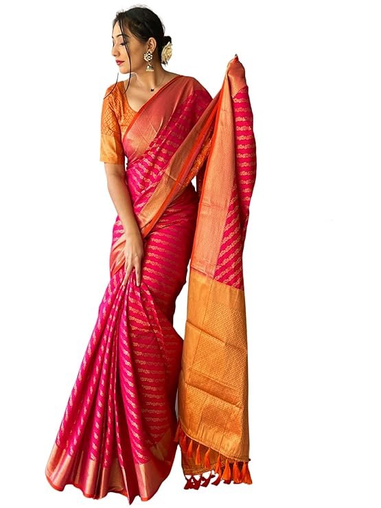 SGF11 Women’s Leriya Patola Soft Lichi Silk Banarasi Saree with Blouse Piece | SV25090136
