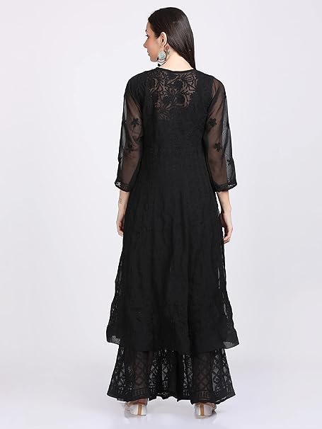 Fashion Chikan Art Women’s Faux Georgette Chikankari Flared Anarkali with Dupatta & Inner | SV25090165 - Image 5