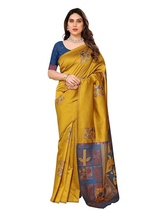 Sidhidata Women’s Kanjivaram Banarasi Soft Silk Saree with Unstitched Blouse Piece | SV25090132
