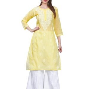 Seva Chikan Women’s Hand Embroidered Lucknowi Chikankari Cotton Kurta Kurti | SV25090151