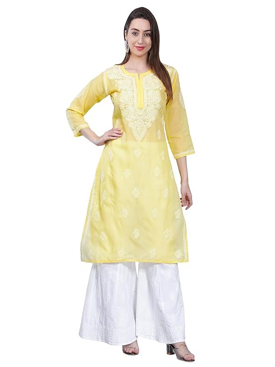 Seva Chikan Women’s Hand Embroidered Lucknowi Chikankari Cotton Kurta Kurti | SV25090151