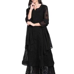 Fashion Chikan Art Women’s Faux Georgette Chikankari Flared Anarkali with Dupatta & Inner | SV25090165