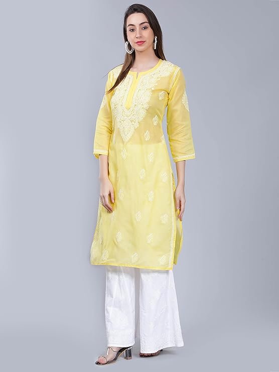 Seva Chikan Women’s Hand Embroidered Lucknowi Chikankari Cotton Kurta Kurti | SV25090151 - Image 4