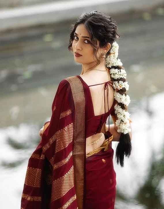 SIRIL Women’s Soft Banarasi Silk Jacquard Saree with Unstitched Blouse Piece | SV25090139 - Image 5