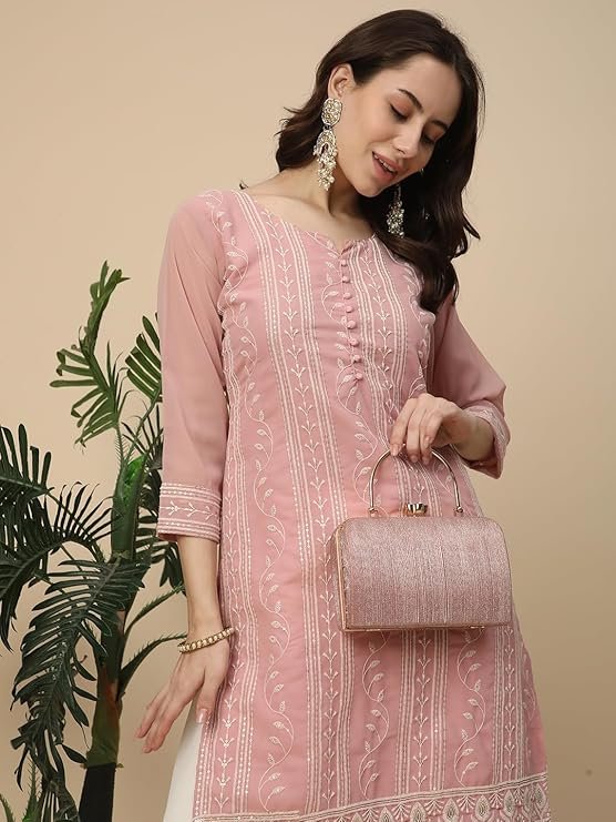 RATAN Women’s Georgette Anarkali Lucknowi Chikankari Ethnic Wear Kurta | SV25090168 - Image 3