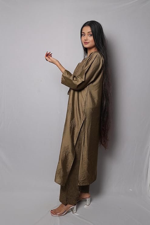 INDIAN HANDICRAFT STANDARDS Women’s Lucknowi Indiancraft Chikankari Chanderi Palazzo Set | SV25090160 - Image 2