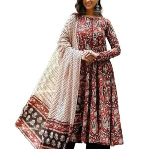 Nermosa Women’s Printed Anarkali Kurta and Pant Set with Dupatta | SV25090155