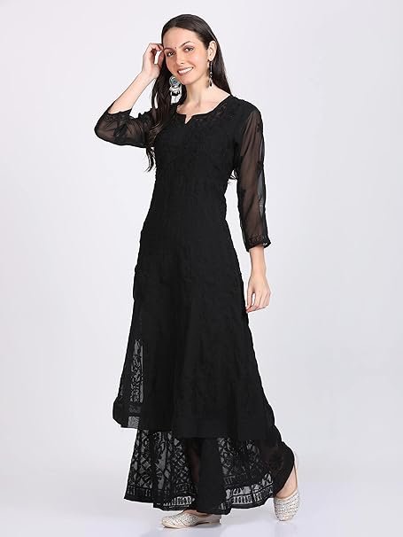 Fashion Chikan Art Women’s Faux Georgette Chikankari Flared Anarkali with Dupatta & Inner | SV25090165 - Image 3