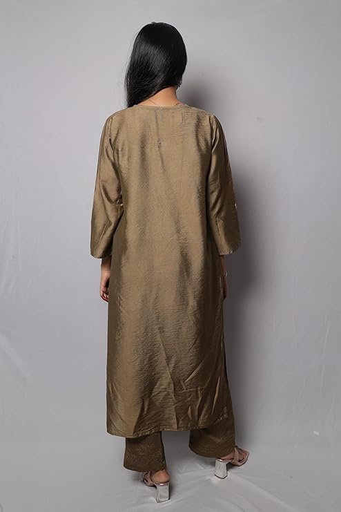 INDIAN HANDICRAFT STANDARDS Women’s Lucknowi Indiancraft Chikankari Chanderi Palazzo Set | SV25090160 - Image 3