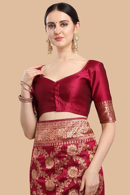 Ethnic Junction Women’s Kanchipuram Silk Half and Half Woven Saree with Blouse Piece | SV25090143 - Image 6