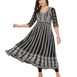 EthnicJunction Women’s Georgette Regular Fit Anarkali Chikankari Embroidered Eid Special Kurta | SV25090153