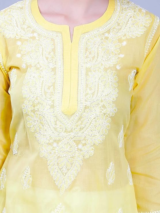 Seva Chikan Women’s Hand Embroidered Lucknowi Chikankari Cotton Kurta Kurti | SV25090151 - Image 5