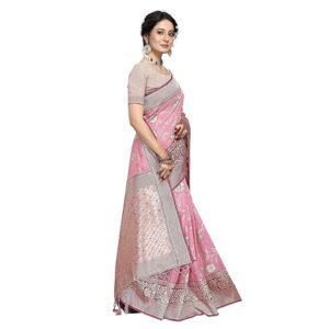 Rekha Maniyar Women’s Cotton Woven Banarasi Silk Saree with Unstitched Blouse Piece | SV25090133