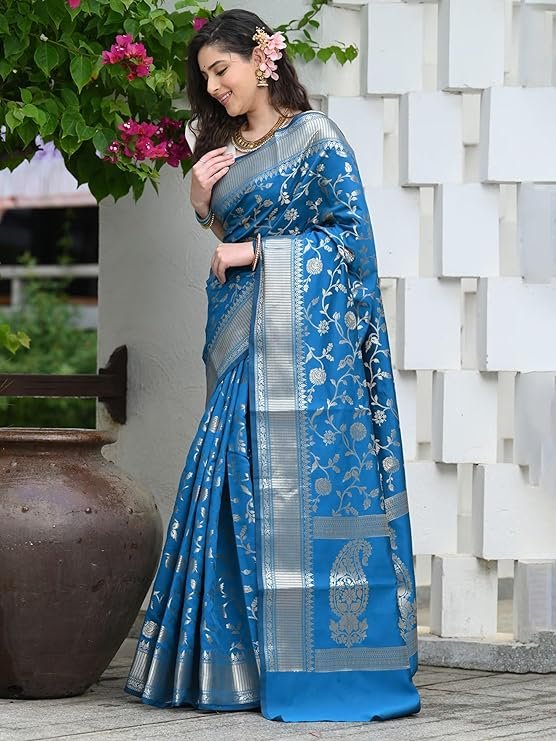 Sugathari Women’s Banarasi Saree | Pure Kanjivaram Silk Soft Pattu Saree | SV25090145 - Image 3