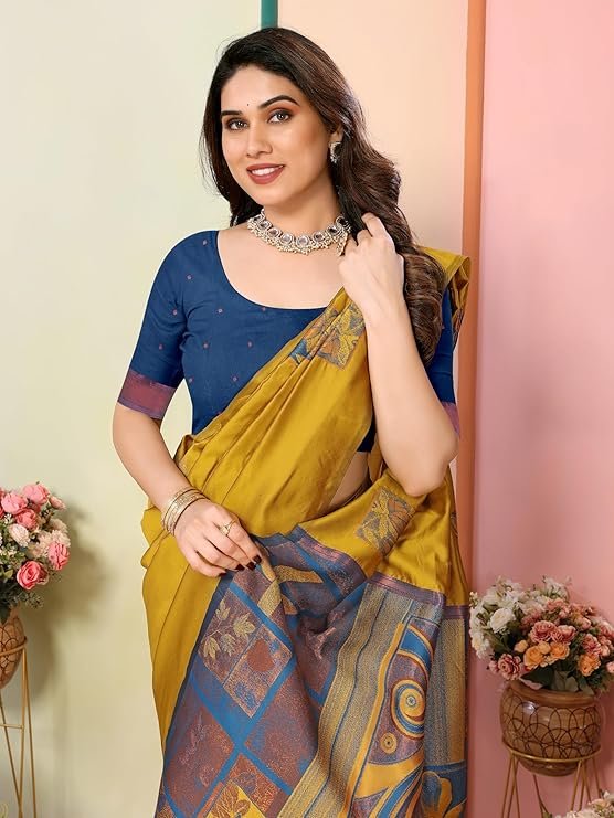 Sidhidata Women’s Kanjivaram Banarasi Soft Silk Saree with Unstitched Blouse Piece | SV25090132 - Image 5