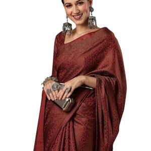 AKHILAM Women’s Woven Design Zari Work Banarasi Silk Saree with Unstitched Blouse Piece | SV25090140