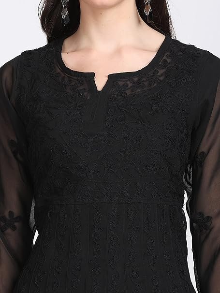 Fashion Chikan Art Women’s Faux Georgette Chikankari Flared Anarkali with Dupatta & Inner | SV25090165 - Image 4