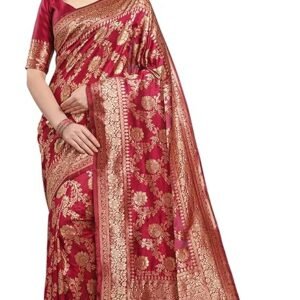 Ethnic Junction Women’s Kanchipuram Silk Half and Half Woven Saree with Blouse Piece | SV25090143