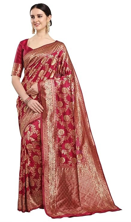 Ethnic Junction Women’s Kanchipuram Silk Half and Half Woven Saree with Blouse Piece | SV25090143