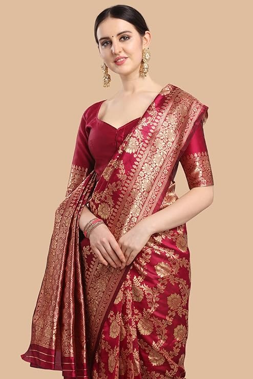 Ethnic Junction Women’s Kanchipuram Silk Half and Half Woven Saree with Blouse Piece | SV25090143 - Image 3