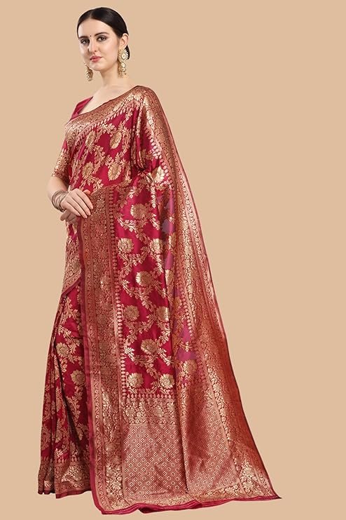 Ethnic Junction Women’s Kanchipuram Silk Half and Half Woven Saree with Blouse Piece | SV25090143 - Image 4