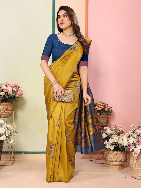 Sidhidata Women’s Kanjivaram Banarasi Soft Silk Saree with Unstitched Blouse Piece | SV25090132 - Image 3