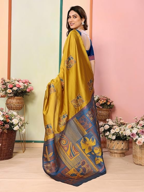 Sidhidata Women’s Kanjivaram Banarasi Soft Silk Saree with Unstitched Blouse Piece | SV25090132 - Image 4