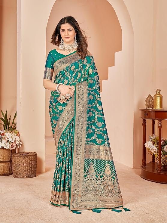 Mehrang Cotton Banarasi Silk Saree for Women With Unstitched Blouse Piece | SV25090142 - Image 2