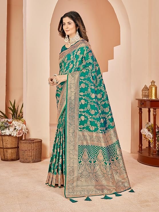 Mehrang Cotton Banarasi Silk Saree for Women With Unstitched Blouse Piece | SV25090142 - Image 5