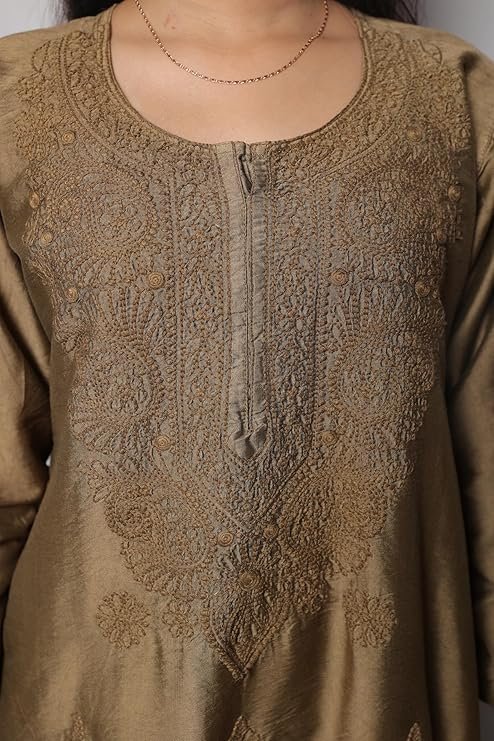 INDIAN HANDICRAFT STANDARDS Women’s Lucknowi Indiancraft Chikankari Chanderi Palazzo Set | SV25090160 - Image 6