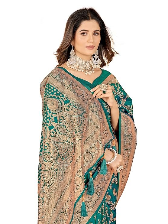 Mehrang Cotton Banarasi Silk Saree for Women With Unstitched Blouse Piece | SV25090142