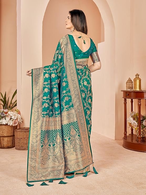Mehrang Cotton Banarasi Silk Saree for Women With Unstitched Blouse Piece | SV25090142 - Image 6
