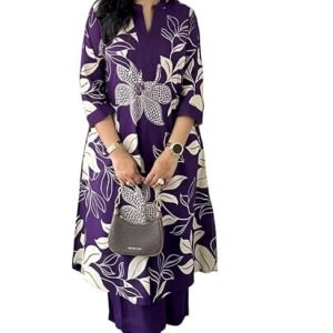 Women’s Pure Cotton Printed Ethnic Wear Straight Kurta Set with Palazzo Pants | SV25083106