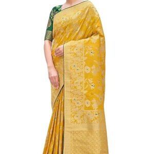 Monjolika Fashion | Women’s Banarasi Silk Blend Woven Zari Saree with Tassels & Jacquard Woven Blouse Piece | SV25090117