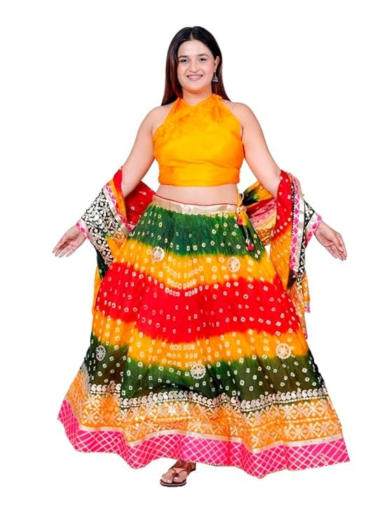 Ethnic Traditional Trending Heavy Gota Patti Border Work Bandhani Lehenga Choli with Designer Silk Work Dupatta | SV25090127