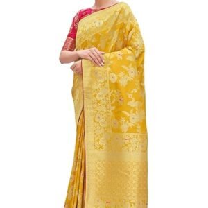 Monjolika Fashion | Women’s Banarasi Silk Blend Woven Zari Saree with Tassels & Jacquard Woven Blouse Piece | SV25090114