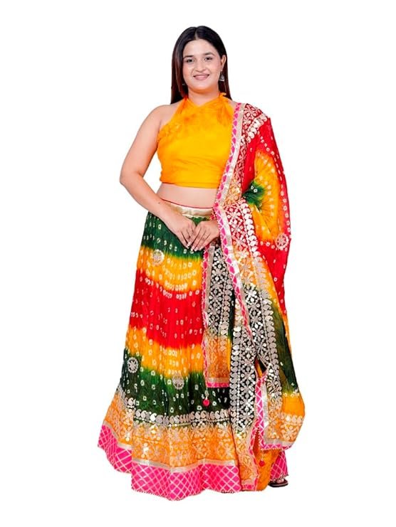 Ethnic Traditional Trending Heavy Gota Patti Border Work Bandhani Lehenga Choli with Designer Silk Work Dupatta | SV25090127 - Image 3