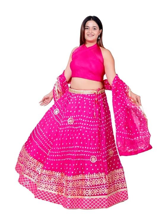 Ethnic Traditional Trending Heavy Gota Patti Border Work Bandhani Lehenga Choli with Designer Silk Work Dupatta | SV25090126
