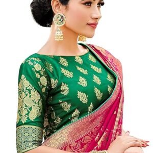 Monjolika Fashion | Women’s Banarasi Silk Blend Woven Zari Saree with Tassels & Jacquard Woven Blouse Piece | SV25090113