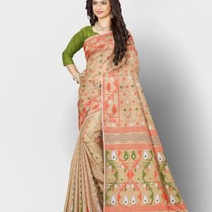 Mayabi Women's Dhakai Jamdani Cotton Silk Saree | Traditional Bengali Tant Korat Work | Without Blouse Piece | SV25090108