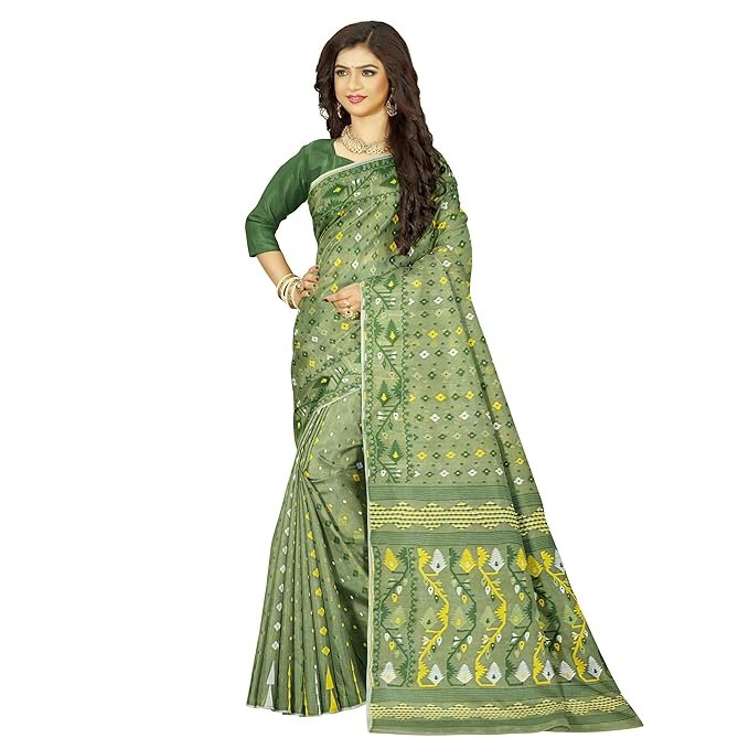 Mayabi Women's Dhakai Jamdani Cotton Silk Saree | Traditional Bengali Tant Korat Work | Without Blouse Piece | SV25090109